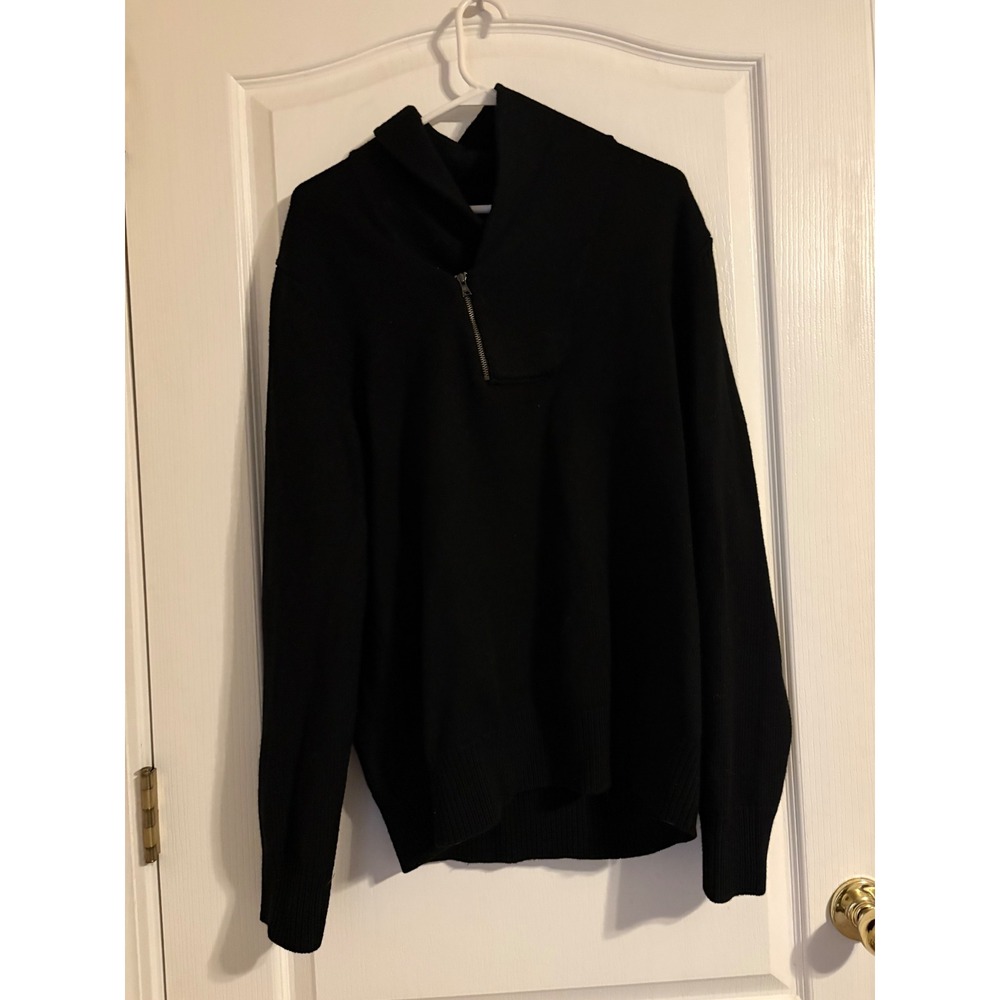 Banana Republic Sweater L Black Merino Wool Quarter Zip Pullover Minimalist